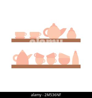 Utensili da cucina vettoriali su scaffali set Illustrazione Vettoriale