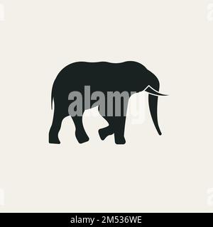Logo di elefante nero in piedi, fauna selvatica dell'africa. Silhouette piatta vettoriale di elefante nero Illustrazione Vettoriale