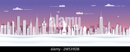 Profilo dello skyline di New York in stile taglio carta. Illustrazione vettoriale Illustrazione Vettoriale