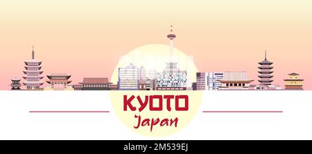 Skyline di Kyoto in una tavolozza di colori luminosi Illustrazione Vettoriale