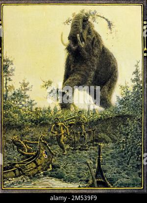 Il più grande di tutti era Bosh-kwa-dosh, il Mastodon. Illustrato da John Rae dal libro ' American Indian Fairy tales ' di William Trowbridge Larned, Pubblicazione data 1921 Editore New York, P. F. Volland Foto Stock