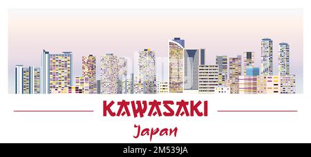 Skyline di Kawasaki con colori luminosi e grafica vettoriale Illustrazione Vettoriale