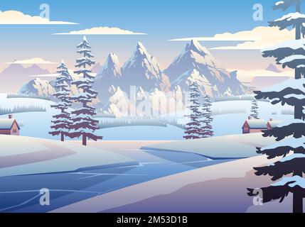 Uno splendido paesaggio invernale Illustrazione Vettoriale