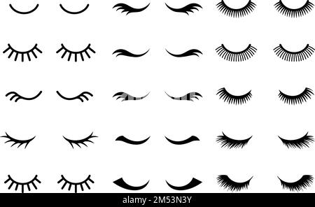Eyelashes logo set vettore isolato su sfondo bianco, occhi chiusi icona raccolta di icona trucco cartone animato icona eyelashes illustrazione Illustrazione Vettoriale