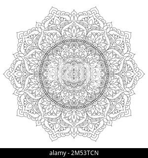 Mandala di apertura. Disegno lineare in bianco e nero. Vettore Illustrazione Vettoriale