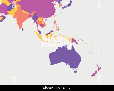 Australia e Sud-Est asiatico. Mappa politica dettagliata della regione australiana e sudorientale dell'Asia Illustrazione Vettoriale