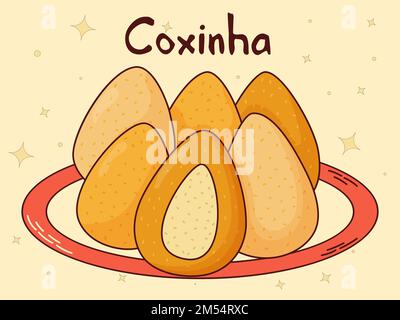 Cucina tradizionale brasiliana. Coxinha. Illustrazione vettoriale in stile disegnato a mano. Illustrazione Vettoriale