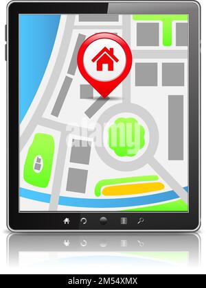 Tablet PC nero con mappa sullo schermo, illustrazione Vector eps10 Illustrazione Vettoriale