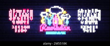 Vettore di auguri per il Ramadan Mubarak. Cartello al neon Ramadan Mubarak, banner al neon. Mese di digiuno per i musulmani, festa musulmana del mese santo Ramadan Karim Illustrazione Vettoriale