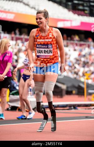 Marlou van Rhijn, Blade Babe, in gara in classe 200m T43 ai Campionati mondiali di Para Athletics 2017 dello stadio di Londra, Regno Unito. Olandese para atleta Foto Stock