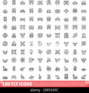 set di 100 icone fly. Illustrazione di 100 icone volanti set di vettori isolati su sfondo bianco Illustrazione Vettoriale