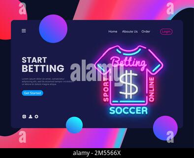 Scommettere sport neon creativo sito web template design. Illustrazione vettoriale Betting Sport Concept per siti web e app mobili, applicazioni aziendali, marketing, Illustrazione Vettoriale