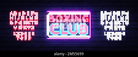 Vettore di segno neon Boxing Club. Testo di boxe Design modello neon segno, banner luminoso, neon cartello, pubblicità notturna luminosa, iscrizione leggera. Vect Illustrazione Vettoriale