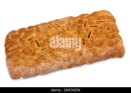 Schiacciata brasata isolata su focaccia bianca, tipica italiana della Toscana e di Roma, percorso di ritaglio, spazio copia Foto Stock