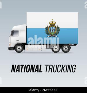 Simbolo del camion di consegna nazionale con bandiera di San Marino. Icona nazionale Trucking e colori della bandiera Illustrazione Vettoriale