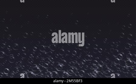 Bolle realistiche di sapone con riflessi arcobaleno, schiuma di shampoo iridescente Illustrazione Vettoriale