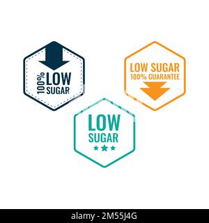 Set di adesivi vettoriali a basso contenuto di zucchero per confezione, design di etichette, infografiche. Modelli di logo isolati A BASSO CONTENUTO DI ZUCCHERO Illustrazione Vettoriale