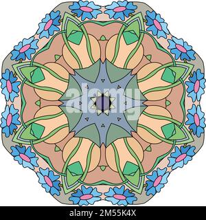 Round decorativo ornamenti. Singolare forma di fiore. Vettore orientali, anti-stress modelli di terapia. Tessere gli elementi di design. I loghi di Yoga vettore. Illustrazione Vettoriale