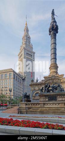 Monumento ai soldati e ai marinai di Cleveland, progettato e scolpito da Levi Scofield, veterano del 103rd° Reggimento della Fanteria Volontario dell'Ohio. Foto Stock