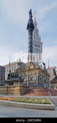 Monumento ai soldati e ai marinai di Cleveland, progettato e scolpito da Levi Scofield, veterano del 103rd° Reggimento della Fanteria Volontario dell'Ohio. Foto Stock