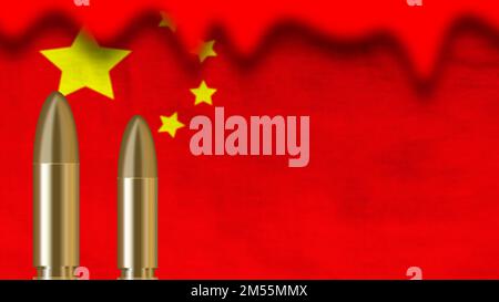 Proiettili sulla bandiera cinese sfocata con il concetto di sangue che mostra umile per la nazione e lo sfondo delle festività nazionali. Foto Stock