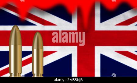 Proiettili sulla bandiera del Regno Unito di Blur con il concetto di anima che mostra umile per la nazione e lo sfondo di festa nazionale. Foto Stock