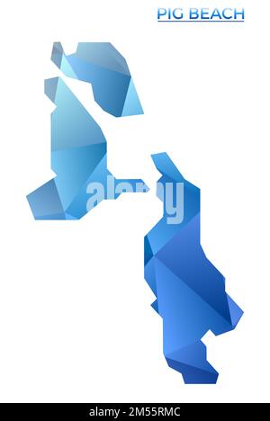 Mappa Vector Polygonal Pig Beach. Isola geometrica vibrante in basso stile poli. Illustrazione alla moda per le tue infografiche. Illustrazione Vettoriale