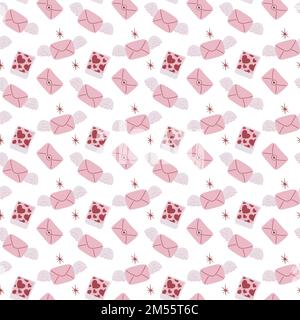 Il motivo perfetto di San Valentino con le buste Love. Illustrazione vettoriale in stile doodle Illustrazione Vettoriale