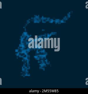 Sulawesi mappa luminosa punteggiata. Forma dell'isola con bulbi blu luminosi. Illustrazione vettoriale. Illustrazione Vettoriale