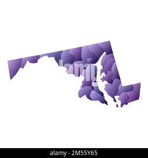 Mappa del Maryland. Stile geometrico contorno dello stato degli Stati Uniti con le contee. Illustrazione vettoriale viola brillante. Illustrazione Vettoriale
