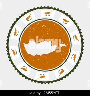 Francobollo di Cipro. Logo rotondo con mappa e bandiera di Cipro. Timbro del paese. Illustrazione vettoriale. Illustrazione Vettoriale