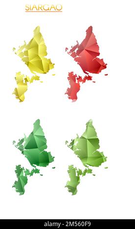Set di mappe poligonali vettoriali di Siargao. Mappa dell'isola con gradiente luminoso in basso stile polietilene. Illustrazione Vettoriale