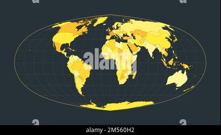 Mappa del mondo. Proiezione sinusoidale di Foucaut. Illustrazione futuristica del mondo per la vostra infografica. Colori di campagna giallo brillante. Illustrazione creativa vettoriale Illustrazione Vettoriale