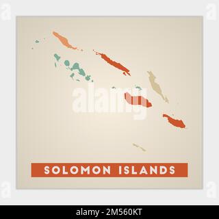 Poster Isole Salomone. Mappa del paese con regioni colorate. Forma delle Isole Salomone con nome del paese. Illustrazione creativa del vettore. Illustrazione Vettoriale