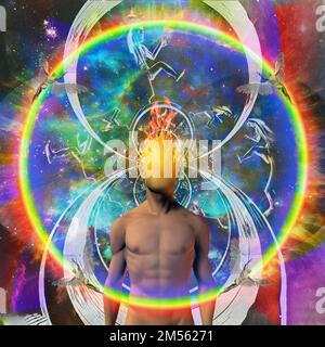 Uomo con testa bruciante. Rendering 3D Foto Stock