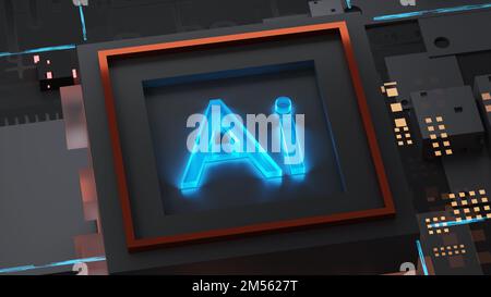 Concetto CPU dei processori del computer centrale. Chip digitale della scheda madre. Background di scienza tecnologica. Processore di comunicazione integrato. Rendering 3D Foto Stock