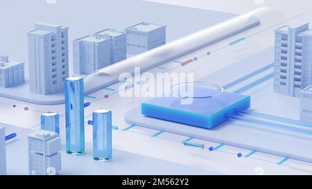 Concetto di tecnologia di connessione digitale intelligente per città e astratto in vetro di cristallo, big data Connection. rendering 3d Foto Stock