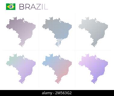 Set di mappe punteggiate per il Brasile. Mappa del Brasile in stile punteggiato. Confini del paese riempito di bei cerchi sfumati. Incredibile vettore illustratio Illustrazione Vettoriale
