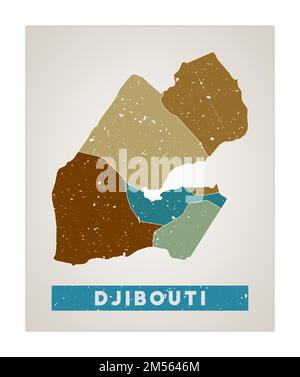 Mappa di Gibuti. Poster del paese con le regioni. Vecchio grunge texture. Forma di Gibuti con nome del paese. Sorprendente illustrazione vettoriale. Illustrazione Vettoriale