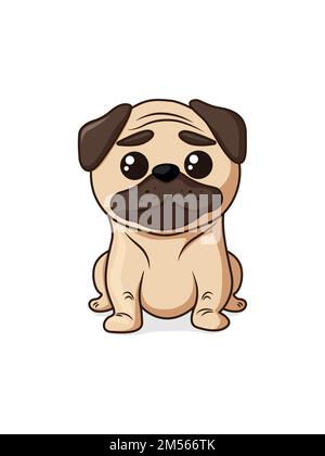 Carino e divertente cartone animato Pug. vettore isolato art. Illustrazione Vettoriale