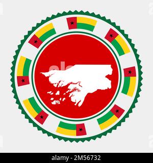 Francobollo piatto della Guinea-Bissau. Logo rotondo con mappa e bandiera della Guinea-Bissau. Illustrazione vettoriale. Illustrazione Vettoriale