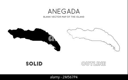 Mappa di Anegada. Mappa vettoriale vuota dell'isola. Confini di Anegada per la vostra infografica. Illustrazione vettoriale. Illustrazione Vettoriale