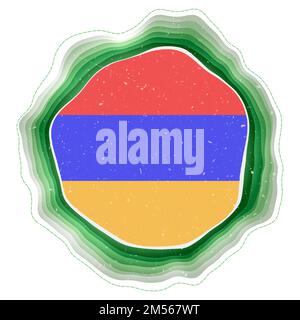 Bandiera Armenia in cornice. Distintivo del paese. Cartello circolare stratificato intorno alla bandiera dell'Armenia. Autentica illustrazione vettoriale. Illustrazione Vettoriale