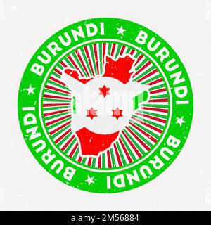 Francobollo rotondo del Burundi. Logo del paese con bandiera. Badge vintage con testo circolare e stelle, illustrazione vettoriale. Illustrazione Vettoriale