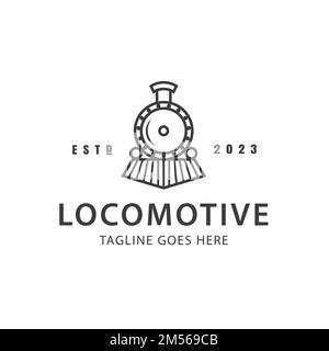 Vettore di design del logo del vecchio motore di locomotiva vintage. linea locomotiva arte logo vettoriale illustrazione semplice minimalismo. segno o symbo del treno retrò o vintage Illustrazione Vettoriale