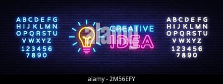 Idea creativa Neon Sign Vector. Creative idea neon logo, modello di design, moderno trend design, neon notturno cartello, notte luminosa pubblicità, luce b Illustrazione Vettoriale