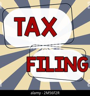 Scrittura visualizzazione testo archiviazione imposte. Approccio aziendale che presenta i documenti archiviati con le informazioni finanziarie del contribuente Foto Stock