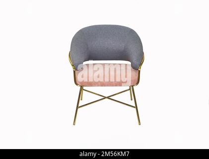 Comoda poltrona con gambe dorate su sfondo bianco. Interno Foto Stock