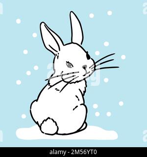 Illustrazione vettoriale. Coniglietto disegnato a mano sulla neve Illustrazione Vettoriale