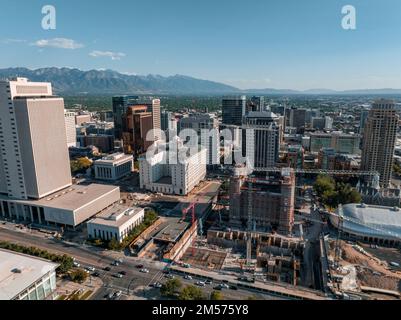 Vista panoramica aerea dello skyline di Salt Lake City, Utah Foto Stock
